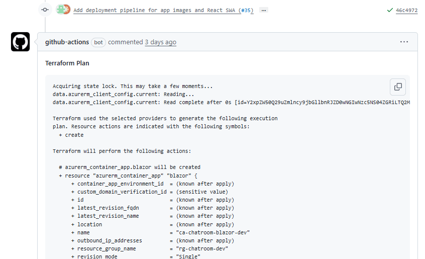 GitHub Actions Terraform plan PR comment